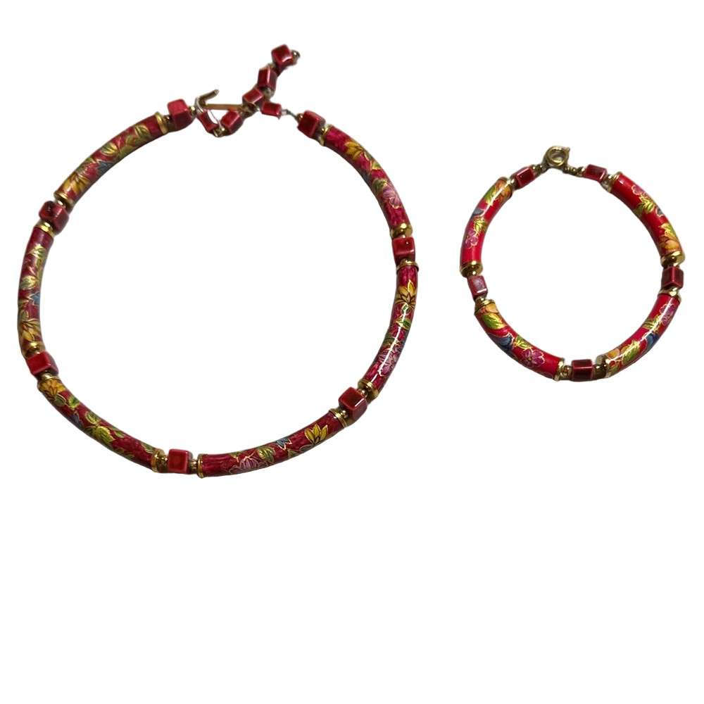 Enamel Red and Gold Women's Jewelry Set